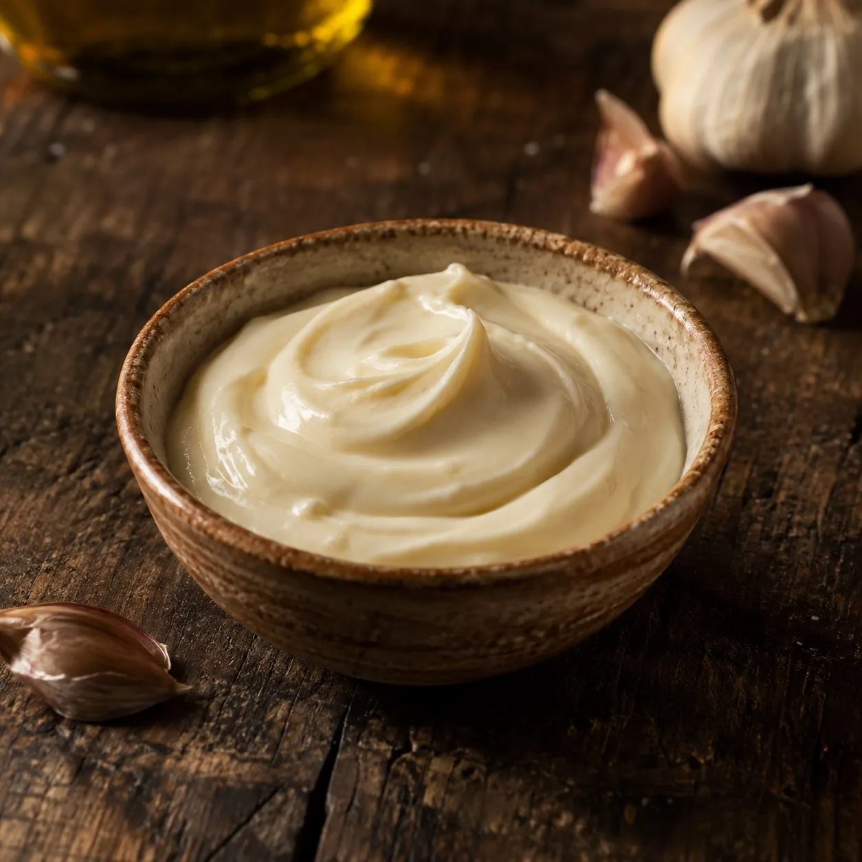 Porción de alioli cremoso en un cuenco